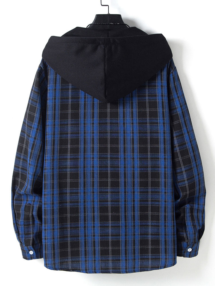 Contrast Hooded Plaid Shirt