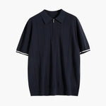 Men's Vertical Stripe Zip Placket Knit Polo with Contrast Cuffs