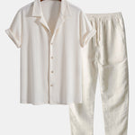 Short Sleeve Waffle Cuban Shirt & Straight Leg Linen Pants Set