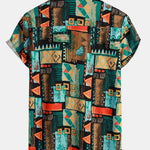 Tribal Geometry Print Button Up Shirt