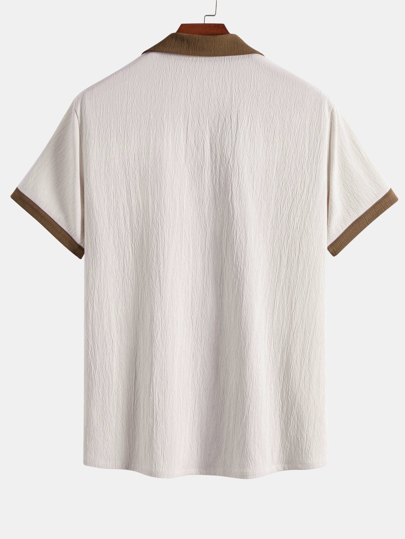 Contrast Palm Tree Embroidery Crinkle Shirt