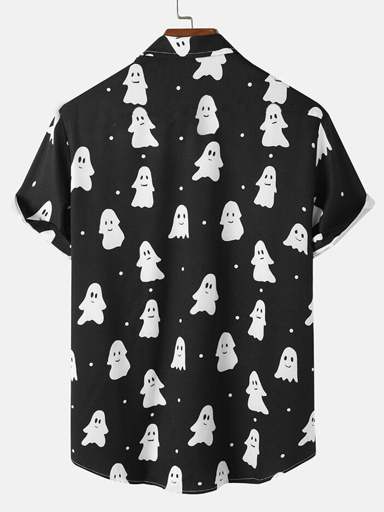 Halloween Cute Ghost Print Button Up Shirt