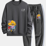 Graffiti Bear Print Relax Fit Crew Neck Sweatshirt & Jogging Pants Set