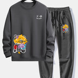 Graffiti Bear Print Relax Fit Crew Neck Sweatshirt & Jogging Pants Set