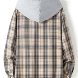 Button Up Contrast Hooded Plaid Shirt