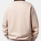 Contrast Corduroy Polo Collar Sweatshirt & Corduroy Pants Set