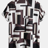 Geometry Colorblock Print Button Up Shirt