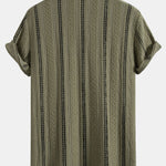 Geometric Striped Jacquard Shirt & Crinkle Textured Pants Set