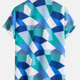 Color Block Geometric Print Shirt & Swim Shorts Set