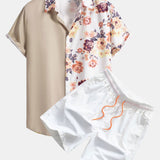 Floral Patchwork Print Shirt & Swim Shorts Set