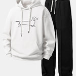 Line Dachshund Print Relax Fit Hoodie & Pleated Pintuck Sweatpants Set