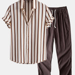 Stripe Waffle Shirt & Straight Leg Linen Pants Set