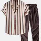 Stripe Waffle Shirt & Straight Leg Linen Pants Set