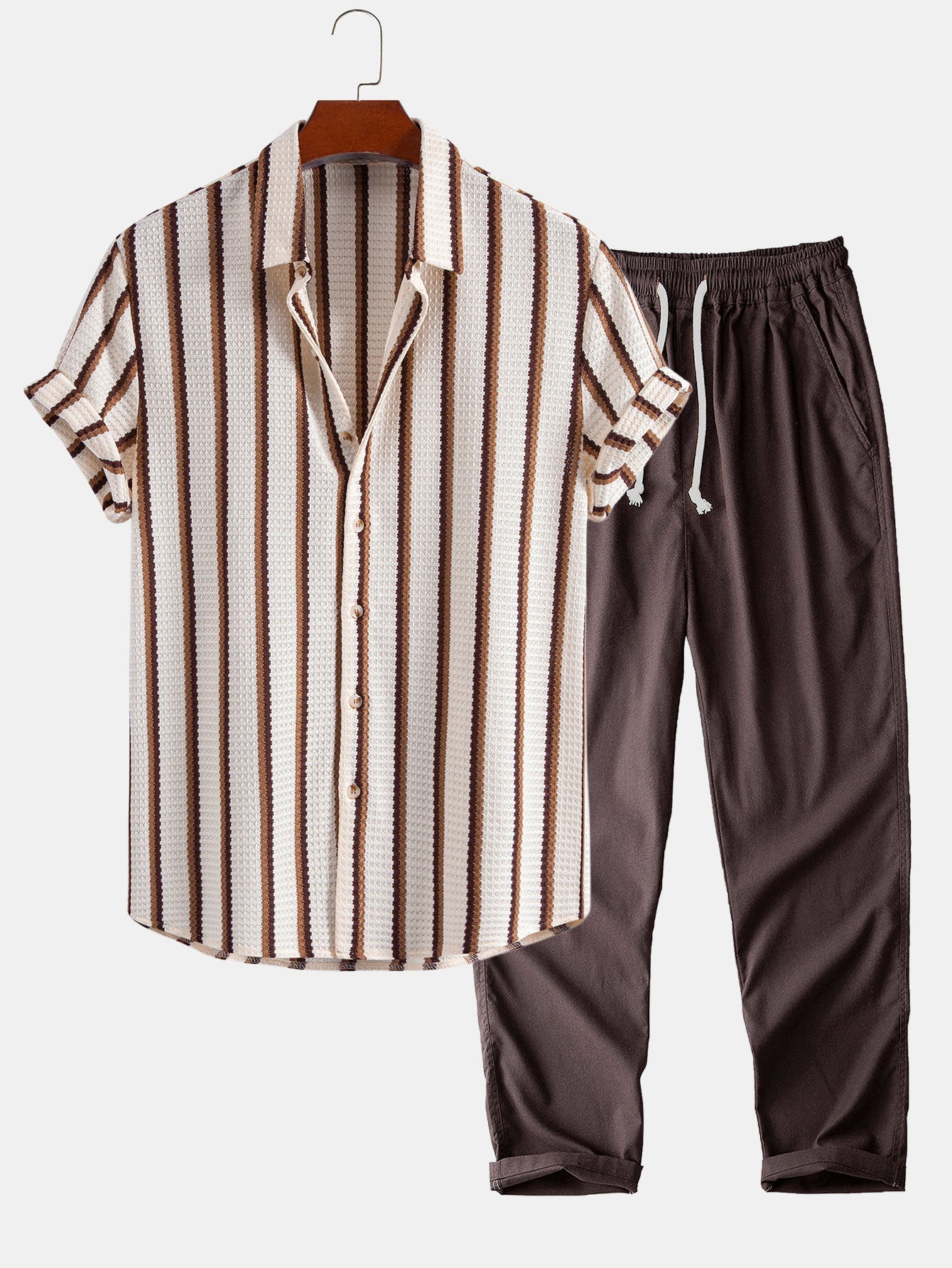 Stripe Waffle Shirt & Straight Leg Linen Pants Set