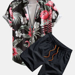 Flamingo Flower Print Shirt & Swim Shorts Set
