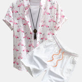 Flamingo Print Shirt & Swim Shorts Set