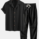 Floral Checkerboard Jacquard Cuban Shirt & Linen Pants Set