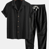 Floral Checkerboard Jacquard Cuban Shirt & Linen Pants Set