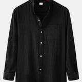 Long Sleeved Textured Stand Collar Shirt