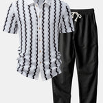 Plaid Jacquard Shirt & Straight Leg Linen Pants Set