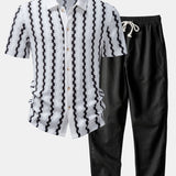 Plaid Jacquard Shirt & Straight Leg Linen Pants Set