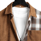 Corduroy Plaid Patchwork Shirt with Pocket