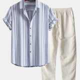 Stripe Linen Shirt & Straight Leg Linen Pants Set