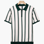Contrast Vertical Stripe Half-Zip Knit Polo