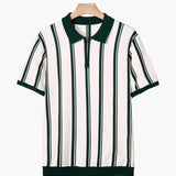 Contrast Vertical Stripe Half-Zip Knit Polo