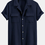 Textured Cuban Collar Pocket Shirt & Straight Leg Linen Pants Set