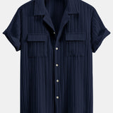 Textured Cuban Collar Pocket Shirt