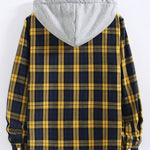Plaid Contrast Button Up Hooded Shirt