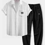 Short Sleeve Waffle Shirt & Drawstring Waffle Jogger Pants Set