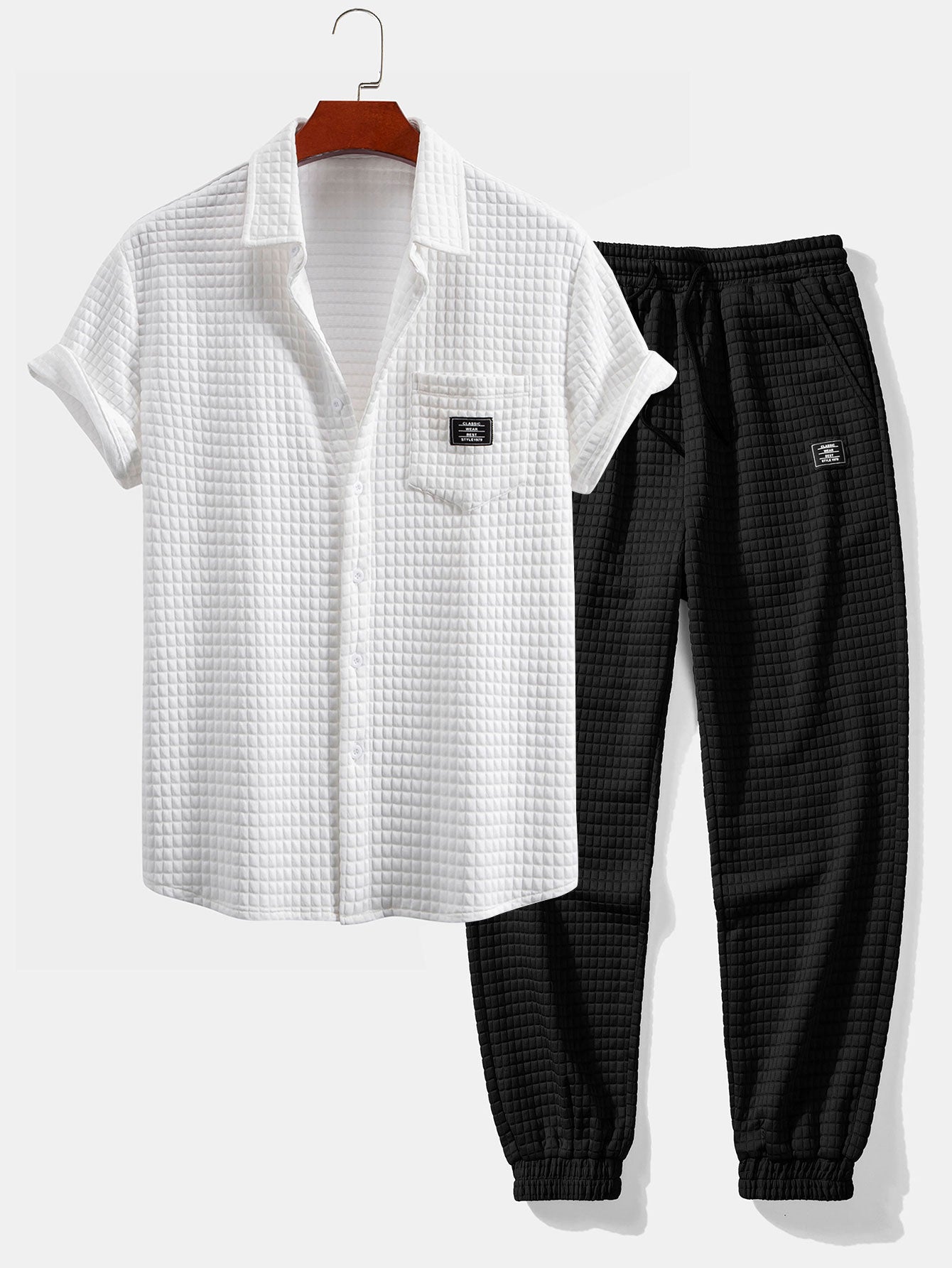 Short Sleeve Waffle Shirt & Drawstring Waffle Jogger Pants Set
