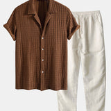 Texture Jacquard Cuban Shirt & Straight Leg Linen Pants Set