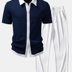 Contrast Ribbed Shirt & Straight Leg Ribbed Pants Set