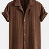 Texture Jacquard Cuban Shirt & Crinkle Textured Drawstring 5" Shorts Set