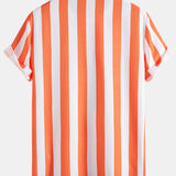 Stripe Print Shirt & Swim Shorts Set