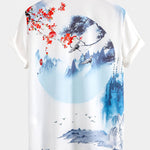 Oriental Ink Painting Shirt & Man Mid Length Drawstring Swim Shorts Set
