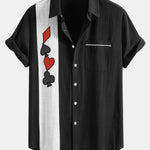 Poker Print Linen Contrast Button Up Shirt