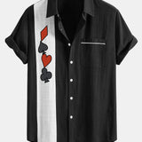 Poker Print Linen Contrast Button Up Shirt