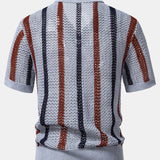 Striped Crochet V Neck Polo & Straight Leg Linen Pants Set