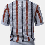 Striped Crochet V Neck Polo & Crinkle Textured Drawstring 5" Shorts Set