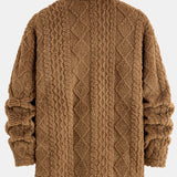 Geometric Jacquard Teddy Fleece Button Up Shirt
