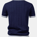 Contrast Trim Ribbed Johnny Collar Knit Polo & Tapered Trousers Set