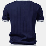 Contrast Trim Ribbed Johnny Collar Knit Polo & Tapered Trousers Set