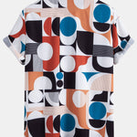Color Block Geometry Print Shirt & Drawstring Swim Shorts Set