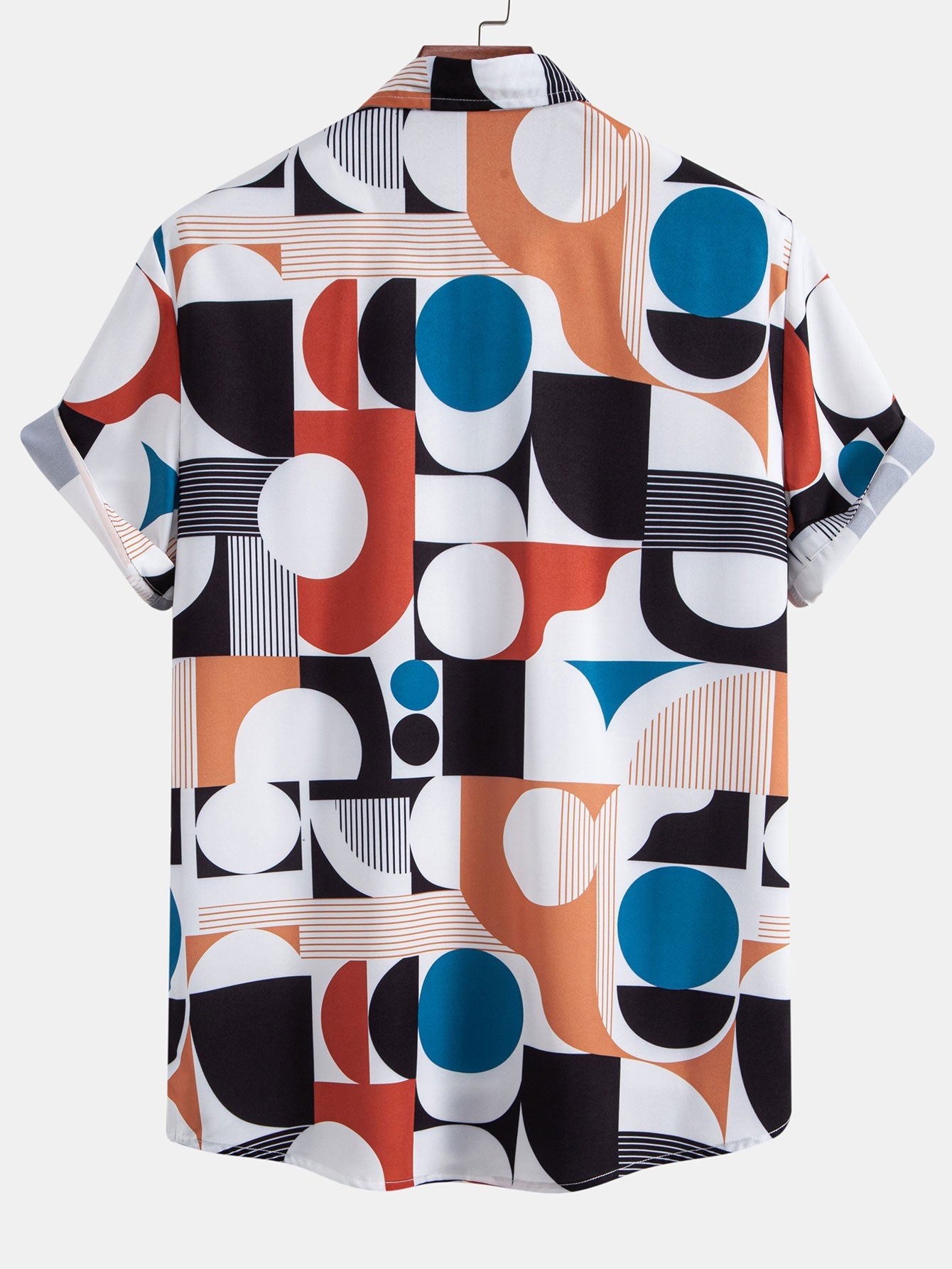 Color Block Geometry Print Button Up Shirt