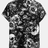 Skull Floral Print Button Up Shirt