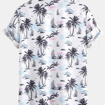 Palm Tree Sailboat Print Shirt & Man Mid Length Drawstring Swim Shorts Set
